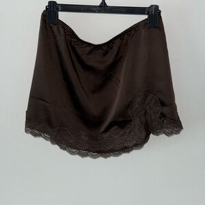 Derek Heart Brown Satin Mini Skirt with Lace Trim